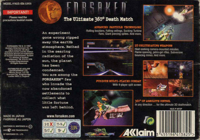 Back-boxe-Forsaken-EUR-64 Forsaken 64 : Mais c'est quoi ce jeu disponible sur le Nintendo Switch Online ?